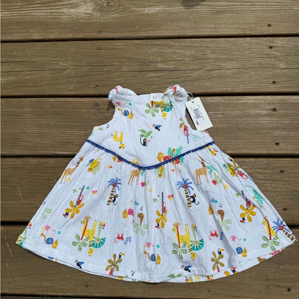 Catimini White Dress with Colorful Animal Print size 12 months
